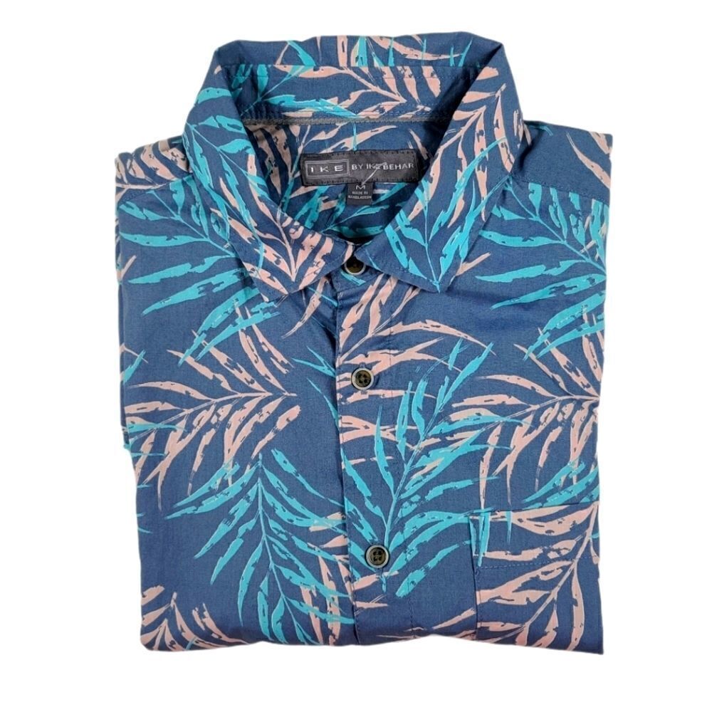 IKE Behar Blue and Cream Sunset Print Button Top